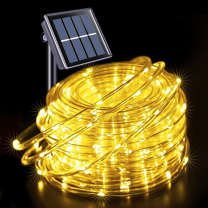JMEXSUSS 200 LED Solar Rope Lights,66ft 8 Modes Solar Rope Lights Outdoor Waterproof LED Solar Powered Rope Tube for Fence,Gazebo,Yard,Walkway,Path(Warm White)