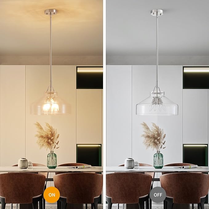 WUZUPS Chandelier Rustic Farmhouse Industrial Round Ceiling Pendant LED Light Fixture with Clear Glass Shades for Dining Room Kitchen Island Foyer Entryway, H 11.8" W 15", E26 Base, Gold