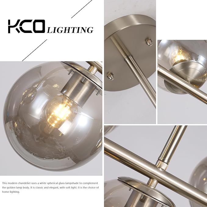 KCO Lighting Linear Globe Chandelier Brushed Nickel Pendant Lights Kitchen Island Silver Linear Pendant Lights Smoke Glass Chandelier Mid Century Modern Dining Room Light Fixture