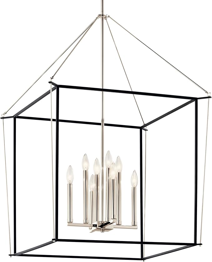 Kichler Eisley 8-Light Foyer Pendant, Soft Modern Light in Polished Nickel and Black, Sloped Ceiling Compatible, for Foyer (40.25" x 28.25" x 28.25"), 52628PN