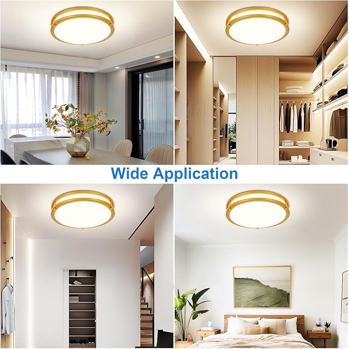 DLLT Flush Mount LED Ceiling Light: 13 Inch 5CCT (3000K-6000K) & Dimmable Ceiling Light Fixtures for Bedroom Hallway - 24W Modern Gold Super Bright Kitchen Lighting Fixtures Ceiling