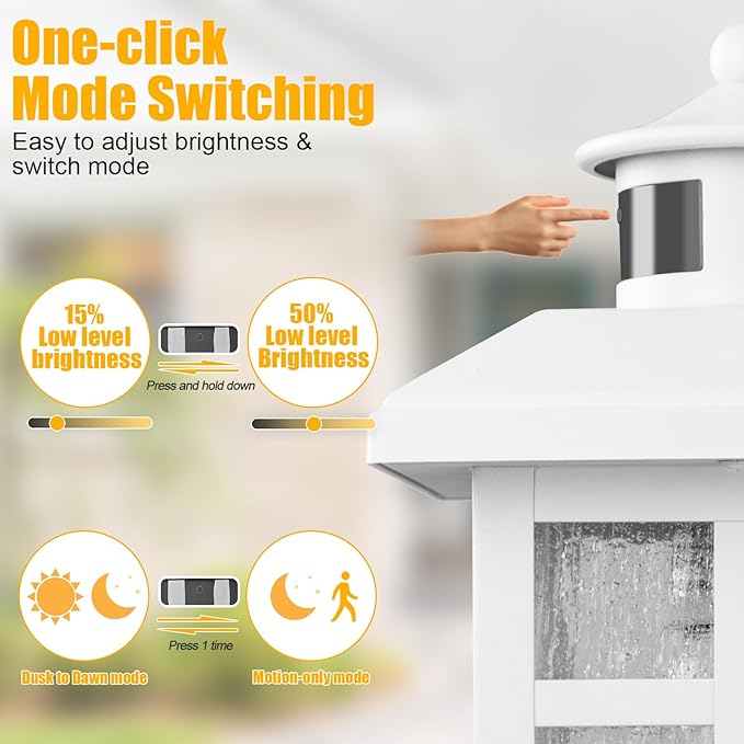 Brilvibera 2 Packs Motion Sensor Outdoor Lights, Outside Light Fixtures for House White, Porch Lights Outdoor 2- Pack with E26 Sockets & Tempered Glass, Waterproof Exterior Wall Lights Motion Sensor