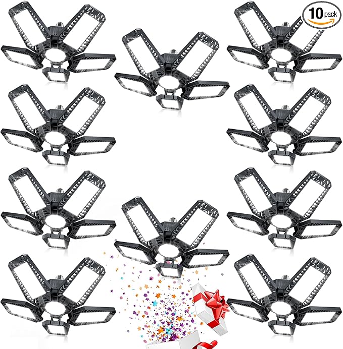 LED Garage Light - 160W 16000LM 6500K LED Garage Ceiling Lights, Screw in Shop Lighting 5+1 Deformable Panels for Attic, Basement, Workshop, E26/E27 (10)