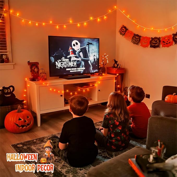 JMEXSUSS 2 Pack 100 LED Orange Halloween Lights Outdoor, 33ft Connectable Orange String Lights Indoor for Halloween with 8 Modes, Clear Wire Fall Lights Plug in for Thanksgiving Christmas Decorations