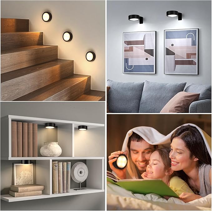 KELUOLY 4-Pack Picture Light Battery Operated with Remote, Led Lights Dimmable and Timer Painting Light, Art Display Light for Picture Frame Artworking Portrait, Home Wall Decor Puck Lights, Black