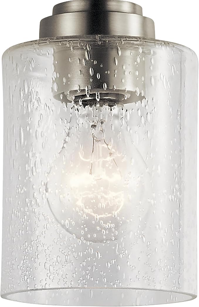 Kichler Winslow 7.5" Mini Kitchen Pendant with Clear Seeded Glass in Brushed Nickel, (7.5" H x 4.25" W), 44032NI