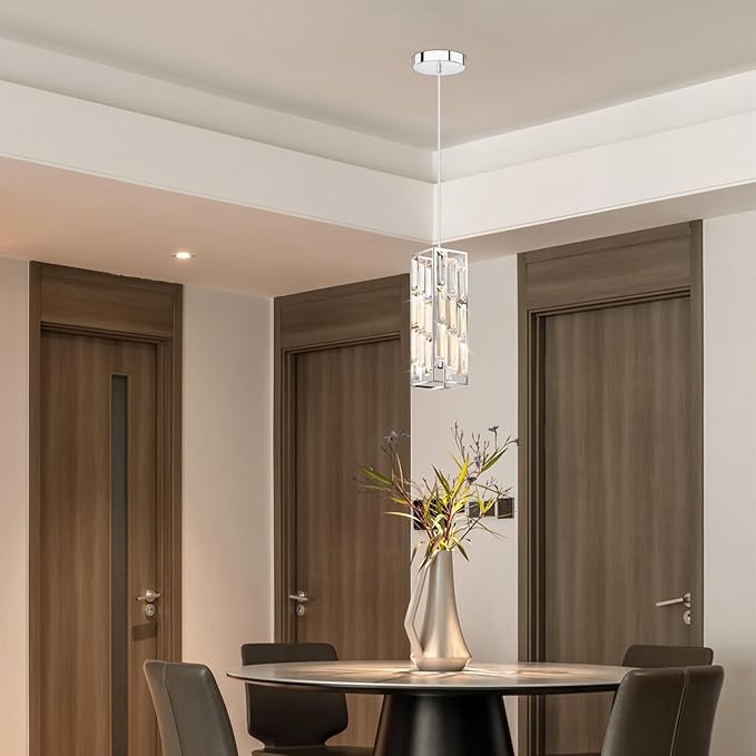 Chrome Pendant Lights Modern Pendant Light Fixture, Mini Crystal Pendant Ceiling Light, Pendant Light for Kitchen Island, Dinning Room, Bedroom, Kitchen Sink Lighting (2-Pack)