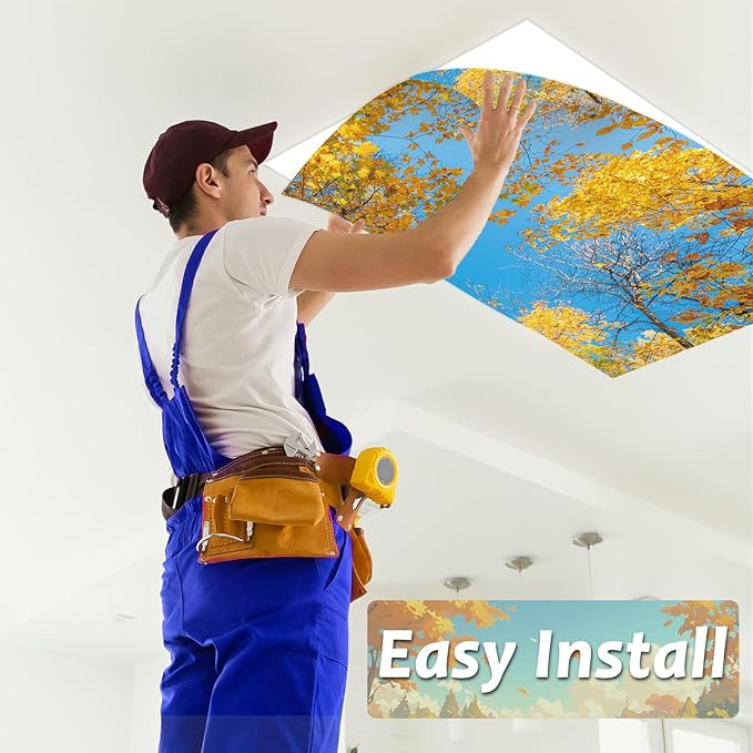 4 Pcs Fluorescent Light Covers with 40 Magnets Decorative for Classroom Ceiling Light 4 x 2 Feet Magnetic Light Covers Filter Easy Install for Office Hospitals & Home Drop Ceiling Supplies (Fall)