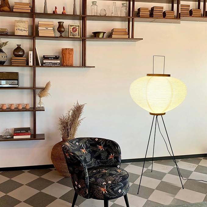 Paper Floor Lamp, Noguchi Rice Paper Lamp for Wabi Sabi Decor, Akari Paper Floor Lamp for Bedroom/Living Room