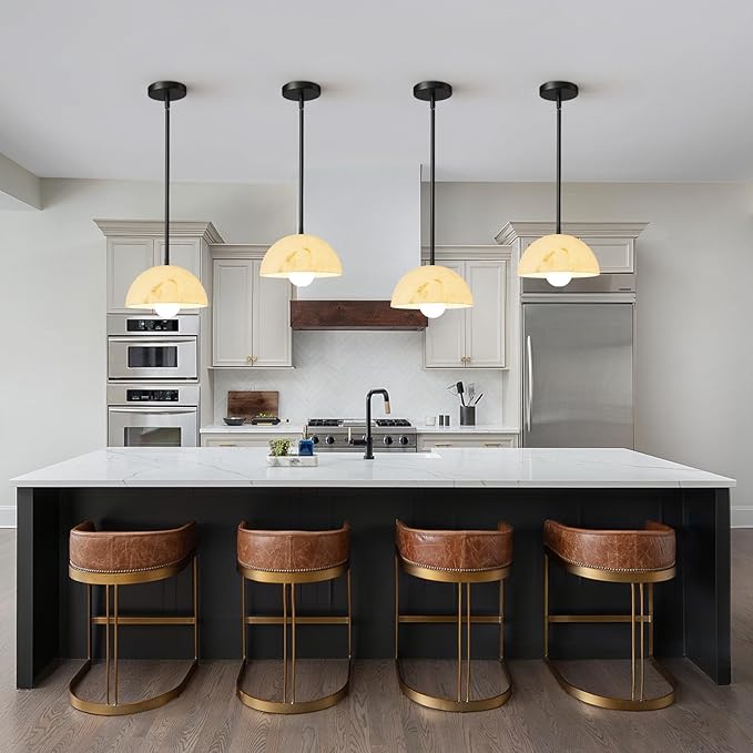 Modern Pendant Light Fixtures: 10 Inch Resin Shade Mid Century Chandelier - Adjustable Black Pendant Lighting for Kitchen Island Living Room Bedroom