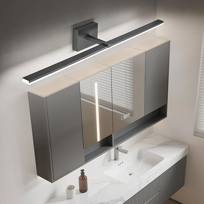 ZUZITO Black Bathroom Light Fixtures - 48 inch Modern Vanity Lights for Bath LED Bathroom Lights Over Mirror Dimmable Cool White Light