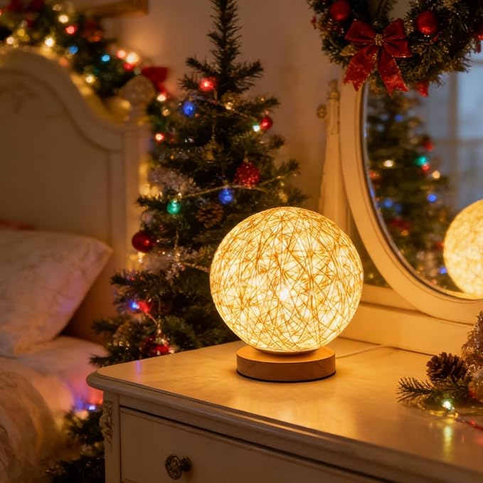 2-Pack 16 Colors RGB Modern Rattan Woven Table Lamp, Bedside Lamps Remote Control Dimmable, Boho Wicker Bamboo Woven Nightstand Desk Lamp for Bedrooms Living Rooms Desks Office Vintage Lamp