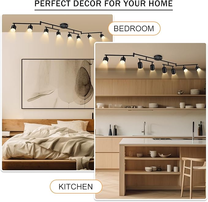 BoostArea LED 8 Light Track Lighting Kit, Black 8 Way Ceiling Spot Lighting, Flexibly Rotatable Light Head for Kitchen, Living Room, Bedroom, GU10 Bulb Not Included
