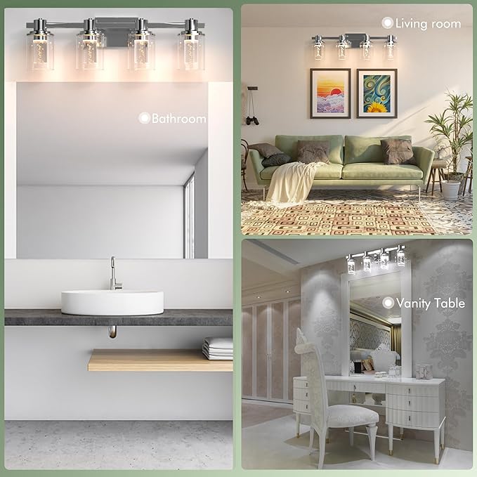 Quntis 4-Light Chrome Bathroom Vanity Light with 5 Color Modes, Dimmable Modern Bathroom Lighting Fixture Over Mirror, 28 Watts Eye Protection LED Wall Lamp 27 Inch (UL Certified, Bulbs Included)