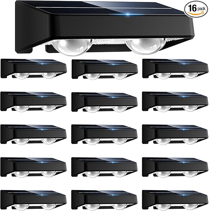 Solar Fence Lights Outdoor, 16 Pack Color Changing Fence Lights Solar Powered with 9 RGB Colors & 11 Lighting Modes, IP65 Waterproof Dusk to Dawn Fence Lights for Patio, Deck, Wall, Backyard