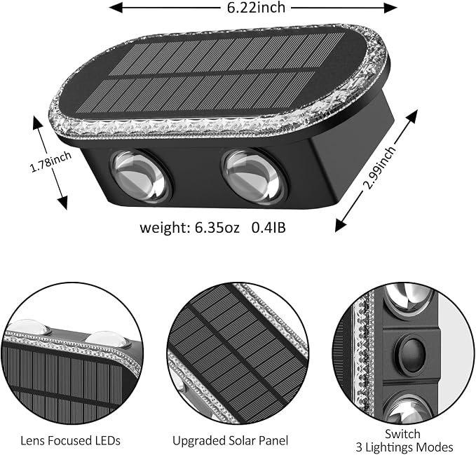 Solar Fence Lights Outdoor: 12-Pack IP65 Waterproof Solar Wall Lights - Up Down Dual Lens LEDs 3000K/4000K/6000K - 10-12H Lasting and Easy Install for Backyard Patio Porch