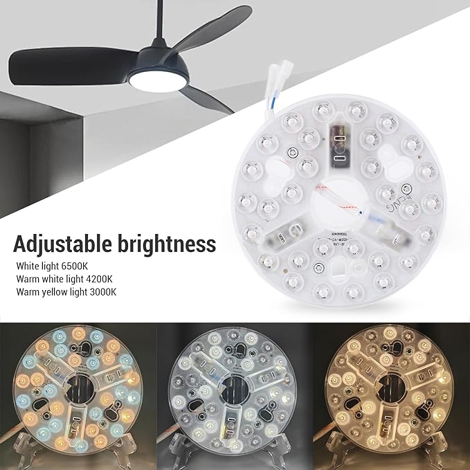Pomya 5.3 Inch LED Retrofit Light Kit for Ceiling Fan Light Replacement Panel, 3000K 4200K 6500K Color Temperature Adjustable, Dimmable 15W Round LED Light CRI90