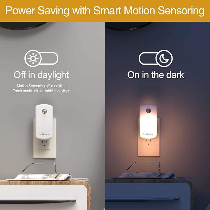 Night Light Plug into Wall with Motion Sensor, Auto On/Off, Portable with 3 Adjustable Modes, Nightlight for Kids, Nursery, Bedroom, Bathroom and Hallway (2 Pack)