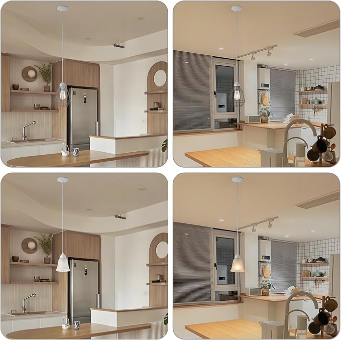 DIY Pendant Light Fixture Kit - White, Mini Island Pendant Lights for Kitchen, Make Modern & Farmhouse Hanging Light for Yourself, Adjustable Height, 1 Pack（Shade and Bulb Not Included）