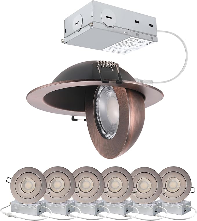 POPANU Recessed Lights 4 Inch, Oil Rubbed Bronze Gimbal Downlight with 360° Rotation to Highlight Artwork and Create Accent Lighting in Living Room or Kitchen 6 Pack
