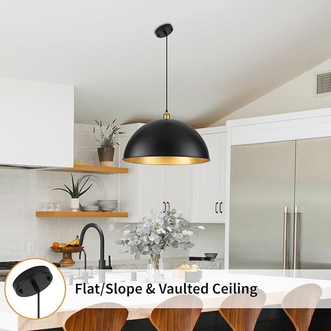 20 Inch Black Pendant Light Fixtures, Vintage Pendant Lights Kitchen Island, Adjustable Height Large Farmhouse Pendant Light for Kitchen Dining Room Bedroom 2 Pack