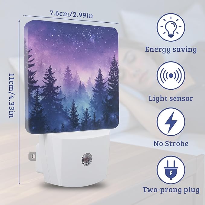 Mystical Forest Night Light,Starry Sky Nightlight Lamp with Dusk to Dawn Sensor for Home Indoor Stairway Kitchen Corridor, Decorative Night Lights Plug Into Wall for Boys Girls Women Men Room Gifts