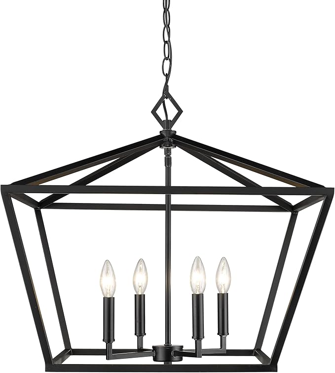 ML Lighting 3294-MB Transitional Four Light Pendant from None Collection in Black Finish
