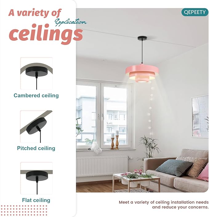 Pink Mid Century Chandelier, Adjustable Pendant Light with 59" Cord, Nordic Flush Mount Ceiling Fixture for Girls Bedroom, Apartment, Cafe, Dining Room