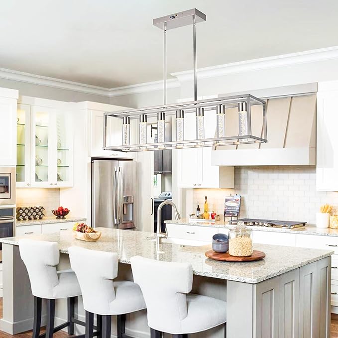 MELUCEE Modern LED Pendant Lights, 7 Lights 35W Dimmable Chandelier 3000K-6000K 5 Adjustable Color Temperature, Kitchen Island Lighting for Kitchen, Dining Room, Billiard Room, Adjustable Height