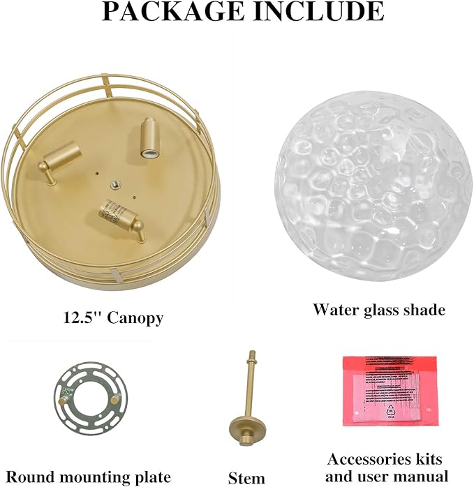 KSANA Gold Modern Flush Mount Ceiling Light Fixture with Water Ripple Glass for Bedroom, Hallway, Kitchen, Dining & Living Room, Foyer and Bathroom