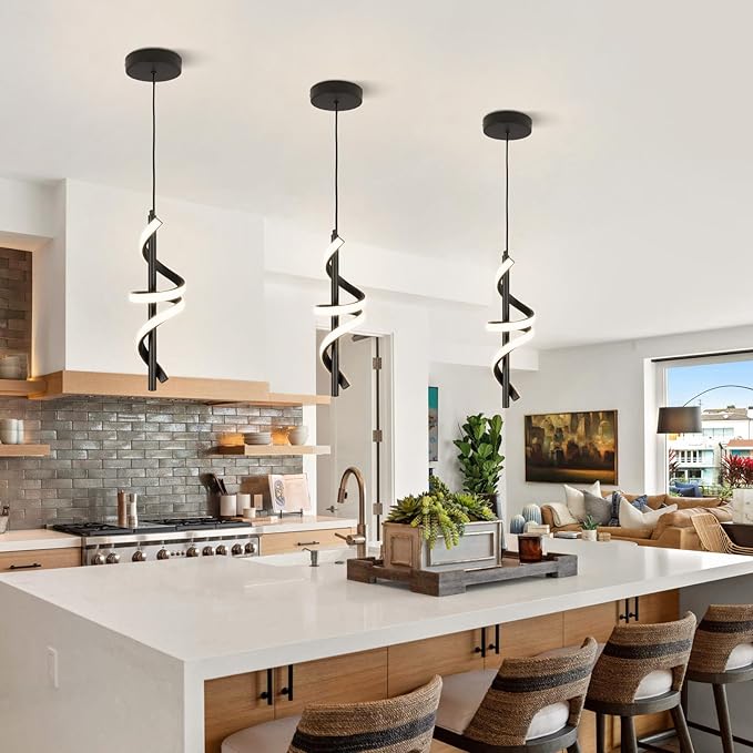 CANEOE Black Pendant Light Fixtures, 3000K-6000K Dimmable Modern LED Pendant Lights,Kitchen Island Pendant Lighting for Dining Room Living Room Bedroom Hanging Light Fixtures,1 Pack