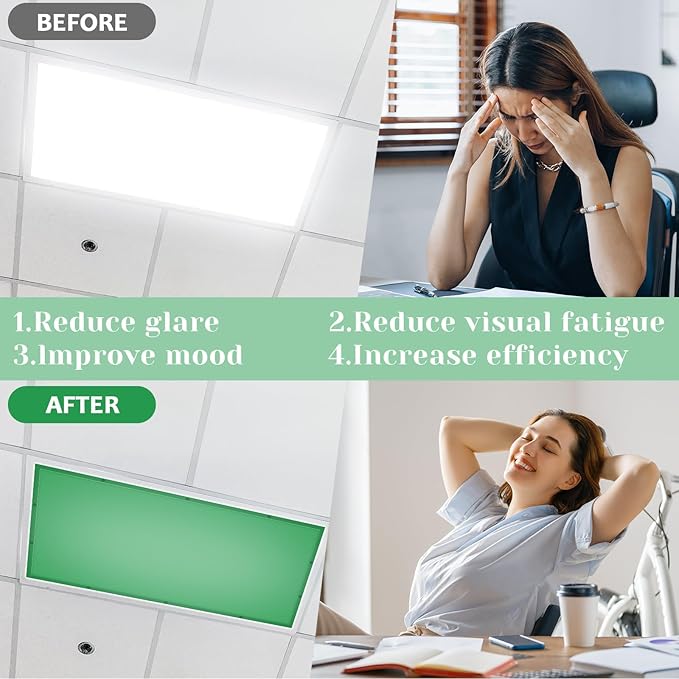 QOUBAI 8PCS Fluorescent Light Covers, 4x2 Feet Magnetic Light Cover Fluorescent Lights Shade Panel Positive Inspirational Ceiling Lights Filters for Office Classroom Home Drop Ceiling Green
