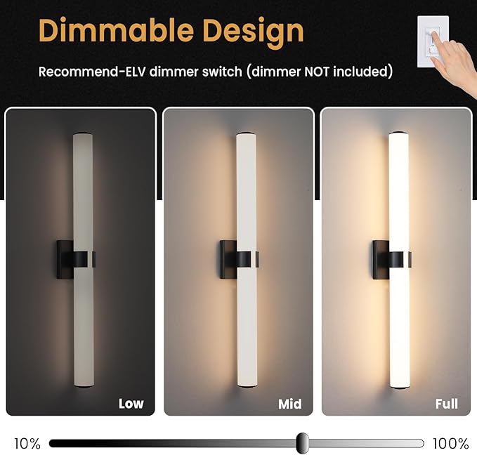 AIJIASI Black Bathroom Vanity Light Fixtures, 31 inch Modern Bathroom Light Fixtures Over Mirror Sconce Lighting 28W 3000K LED Dimmable Vanity Light Bar for Mirror Bedroom Living Room