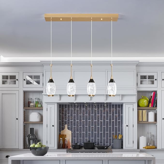 Modern Black Gold Pendant Light Dimmable LED Ceiling Light Fixtures Mini Teardrop Crystal Pendant Lighting for Kitchen Island Bedroom Hallway Entryway (4 Light，Champagne Gold)