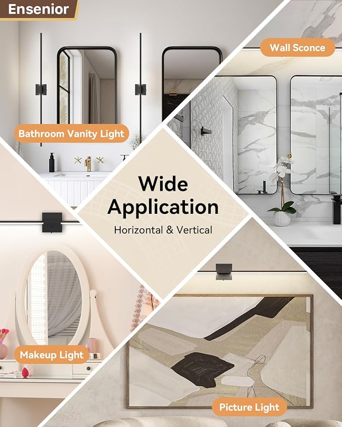 Ensenior Modern Bathroom Vanity Light 48 inch, Built-in Dimmer, 28W Dimmable 5CCT Led Bath Lights, Black Bar Vanity Lights for Bathroom Mirror Cabinets Bedroom-FCC & ETL Certificated