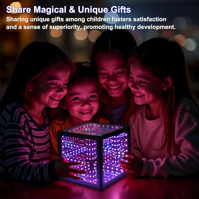 Infinity Mirror Hyper Cube Table Lamp, Desk Art Night Light, Color-Changing Music-Sync APP-Controlled Ambient Light for Gaming, Party, Home, Gift (4Inchs Without APP)