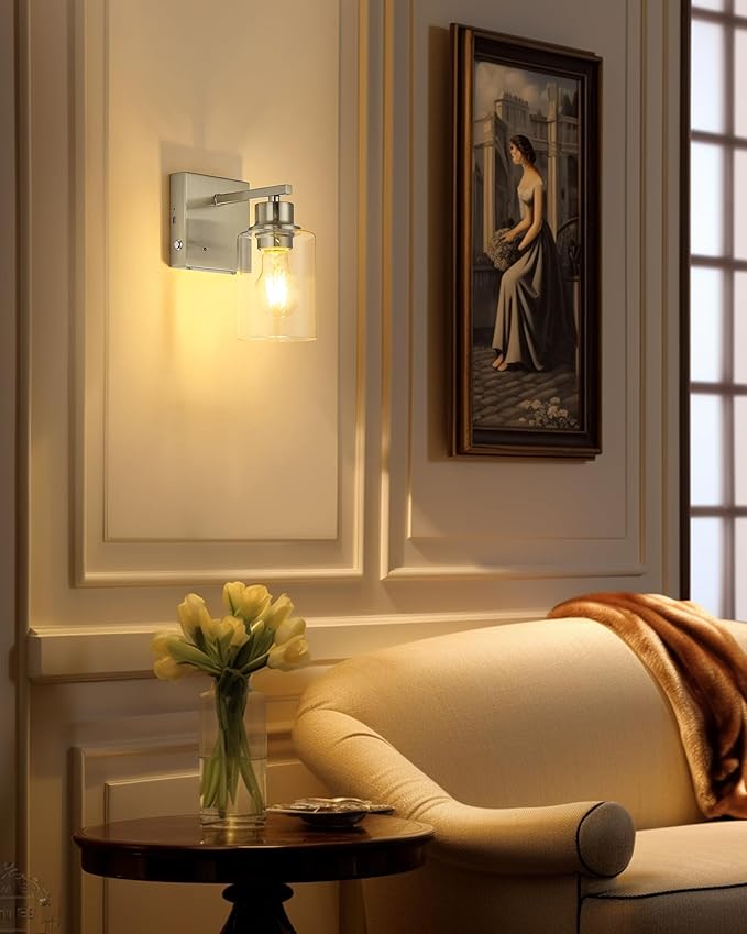 Rayogale Wireless Wall Sconces, Nickel Battery Operated Wall Sconce Set of 2 with Timer Function, Easy Install Dimmable Rechargeable Wall Lamps for Living Room, Bedroom, Hallway, Entryway Decor 3000K