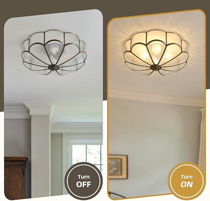 Vintage Black Glass Ceiling Light - Large 17.7 in Bronze Mid Century Flush Mount Lighting Fixtures - Art Deco Antique Modern Lamps for Hallway Bedroom Kitchen Entryway Farmhouse Bathroom Hall Laundry
