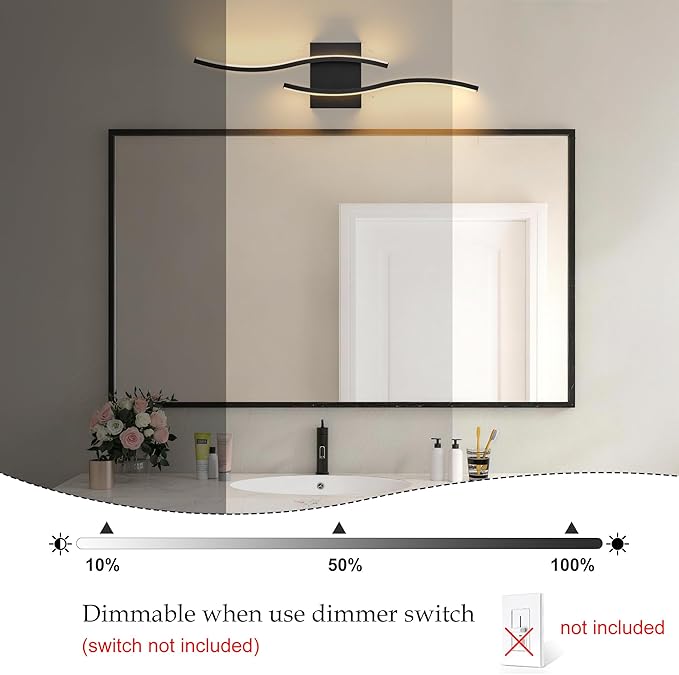 KARTOOSH Hardwired Bathroom Vanity Lights Fixtures Over Mirror Black Light Fixture Wall Lights 3CCT Dimmable LED Bathroom Light Fixtures 23.6 Inch Modern Wall Sconce Picture Lights for Wall (1 Pack)