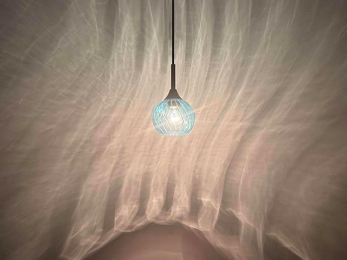 1 Light Pendant Ceiling Light Hanging Modern Farmhouse Indoor Fixture 6" Blue Textured Glass Black Finish Dinning Over Sink Kitchen Island