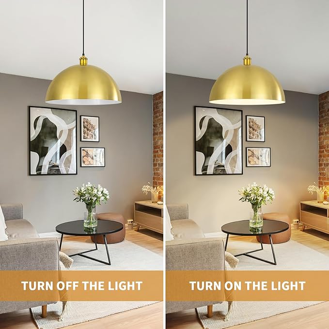 Gold Pendant Light, 16" Farmhouse Ceiling Light with Gold and White, Elegant Semi-Circular Shade Design, Adjustable Height Industrial Dome Pendant Lights for Kitchen Island, Dining Room