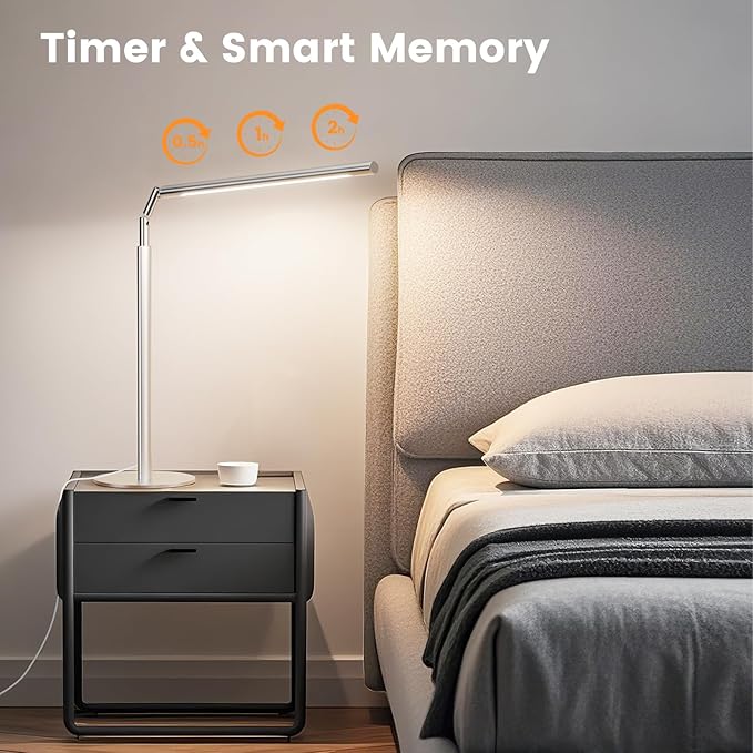 SIBRILLE Silver LED Desk Lamp, 16" Dimmable Metal Desk Light with Base, 15W 1200LM, Adapter Included, Color & Brightness Adjustable, Modern Tall Table Lamp for Home Office Reading Study Task Laptop