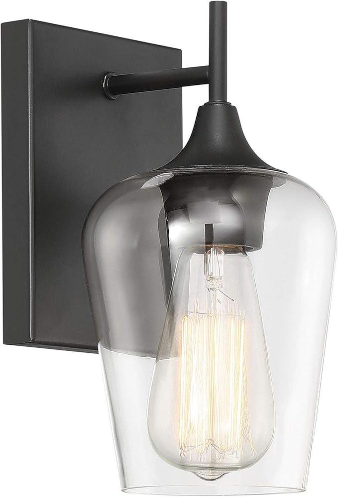 Savoy Essentials 9-4030-1-BK Octave Bohemian Clear Glass Wall Sconce, 1-Light 60 Watt, 10" H x 5" W, Black