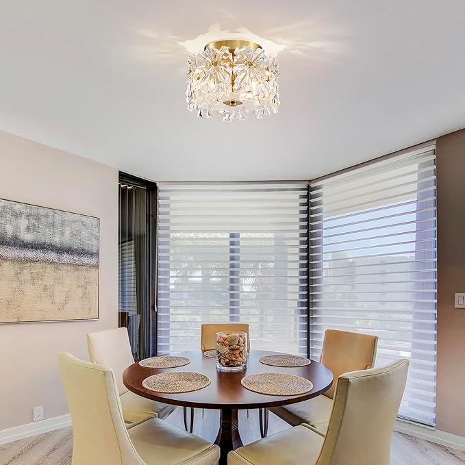 AGV LIGHTING Flush Mount Ceiling Light Fixture, Modern Gold Crystal Ceiling Light Fixture, D9 x H5, Shield Shaped Glass Shade