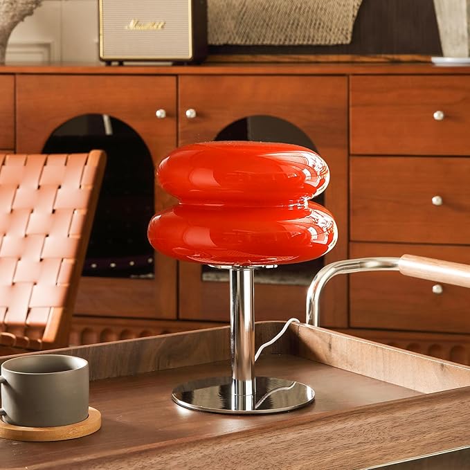 Glivpny Mushroom Lamp Table Lamp for Night Stands,Mid Century Modern Desk Lamps for Bedroom, Vintage Dimmable Bedside Small Lamps, Cute Cool Home Room Aesthetic Decor for Living Room(Orange Red)