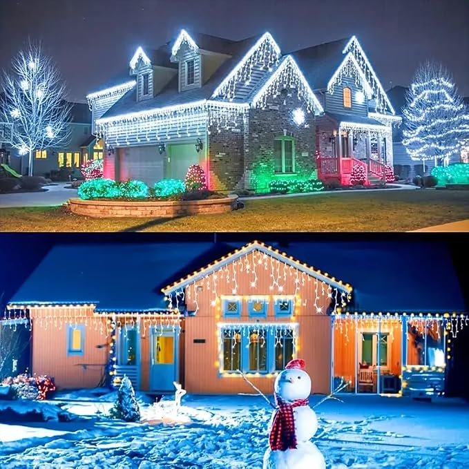 Sherno 1Pcs LED Solar String, 8 Modes Icicle Curtain Lights, Outdoor Fairy Lights for Christmas, Garden, Party Decoration (White, 137.8inch 96LEDs)