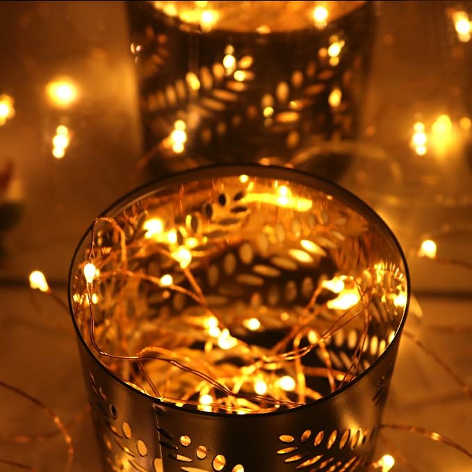 6-Pack 7Ft Starry String Light No Remote Fairy String Lights 20 Micro Starry LEDs On Copper Wire CR2032 Batteries Included,DIY Wedding Centerpiece,Party,Christmas Table Decor (Amber)