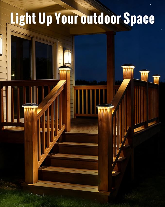 Solar Post Cap Lights 16 LEDs Outdoor Waterproof 12 Pack for 4x4 Vinyl/Wooden Fence Post Light Solar Powered with 3000/4500/6000K 3 Modes, Deck Post Cap Light for Garden, Patio, Porch