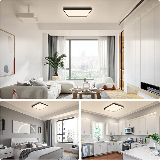9Inch 18W Square LED Ceiling Light Fixtures Flush Mount, 4000K Natural White Ceiling Lamp, Surface Mount Modern Ceiling Lights, Slim Flat Panel Lighting for Bedroom, Kitchen, Bathroom Etc.Black