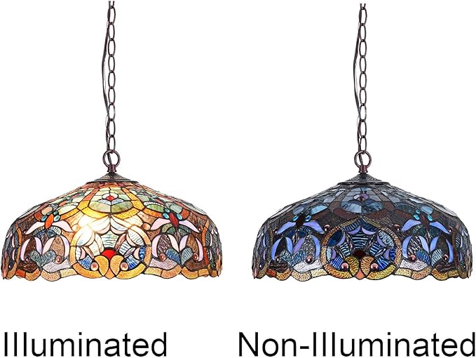Capulina Tiffany Lamp Stained Glass Pendant Light 2-Light 16 Inches Wide Flower Victorain Antique Tiffany Style Hanging Lamp for Kitchen Island Living Dining Room Home Farmhouse